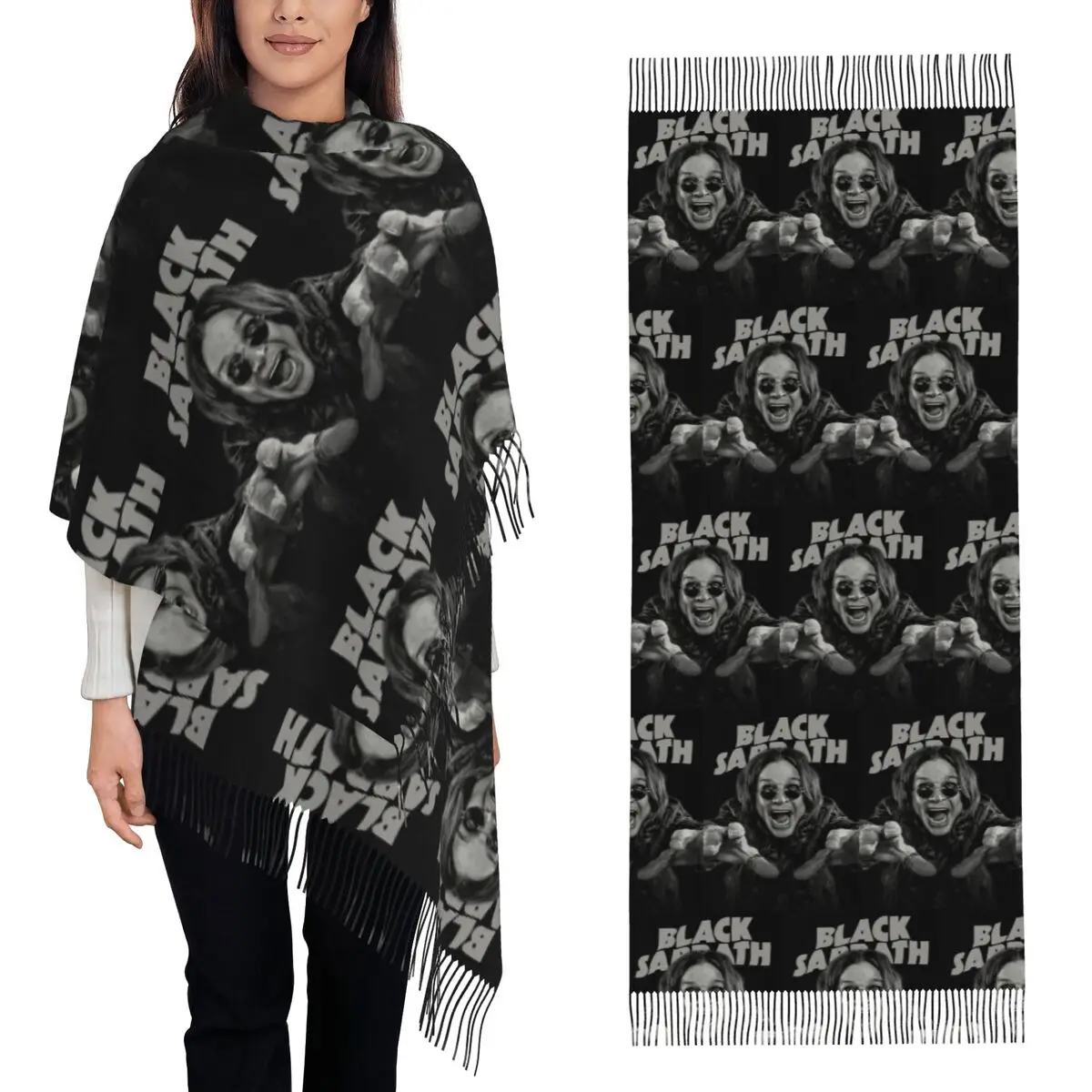 

Ozzy Osbourne British Heavy Metal Rock Music Singer Scarf Tassel Scarves for Women Soft Warm Shawls and Wraps Long Shawl Wrap