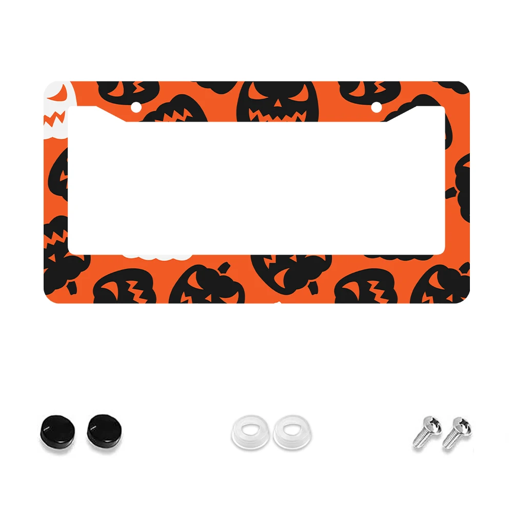 

1 шт. оранжево-черный узор тыквы, 2 отверстия, рамка номерного знака, алюминиевый материал, 6x12 дюймов, с набором винтов, забавные украшения для автомобиля