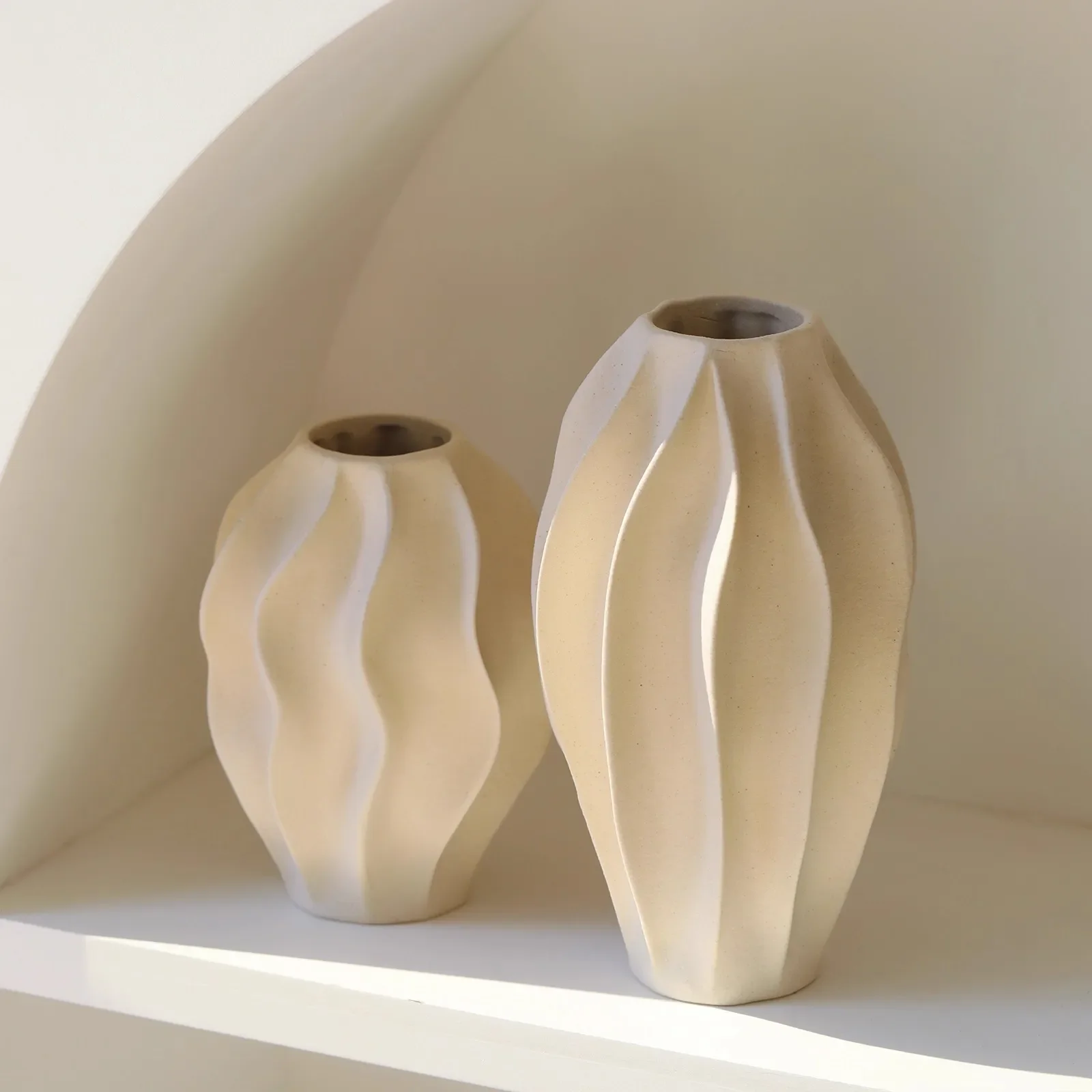 Beige Wave Ceramic Vase 3