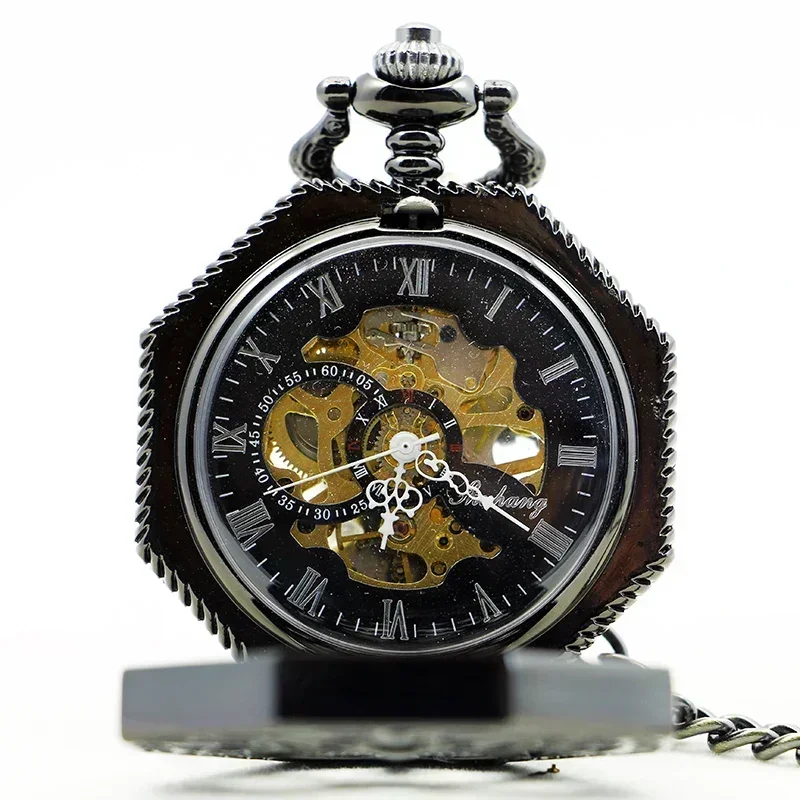 Reloj de bolsillo mecánico hexagonal árabe, colección de acero hueco, reloj de cuerda a mano Steampunk antiguo Vintage, pulsera, regalos colgantes