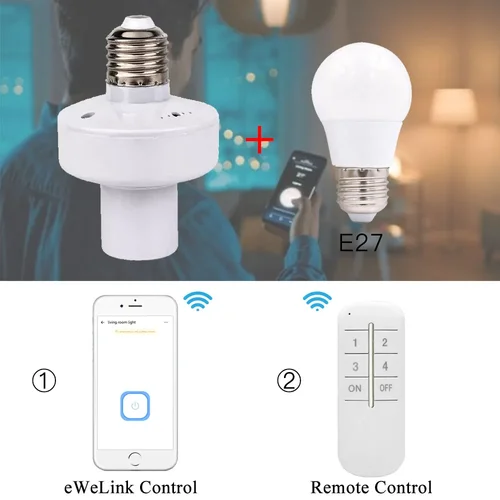 Imagen 2 del producto Soporte de lámpara inteligente eWeLink, interruptor de Control remoto inalámbrico, módulo de sincronización, funciona con luces E27 110V 220V para automatización del hogar inteligente