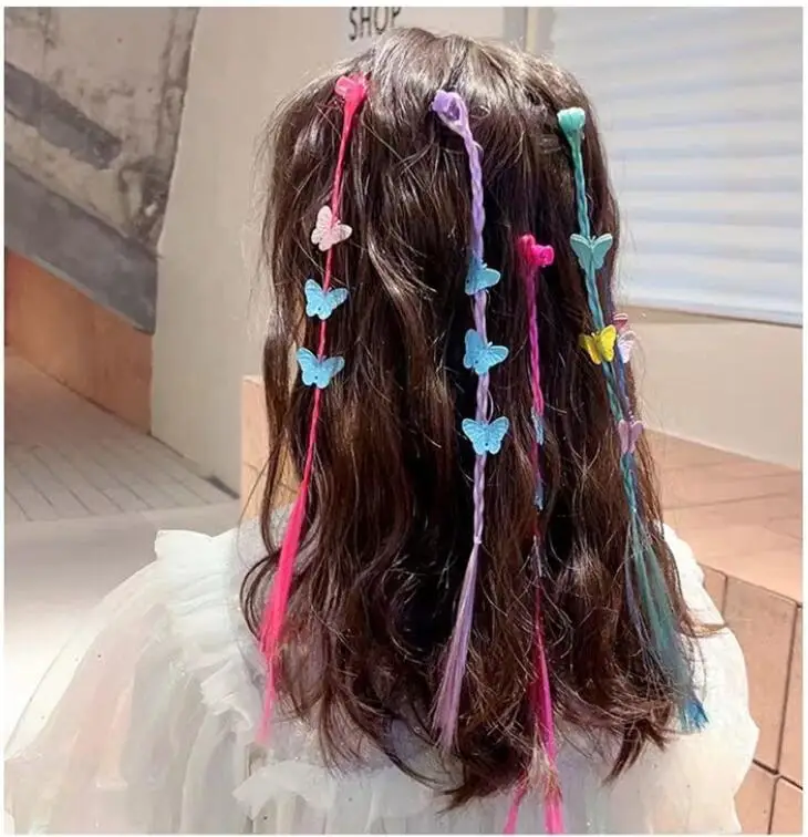 Peluca trenzada colorida para niños, accesorios para la cabeza de Hada, pinzas para el pelo, pinza para niña, mariposa, estrella, caramelo, 6