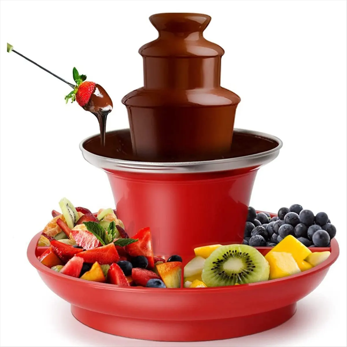 A75K Chocolate Fountain Mini Fondue Set with Serving Tray Included,Electric 3-Tier Machine with Hot Melting Pot Base.EU Plug
