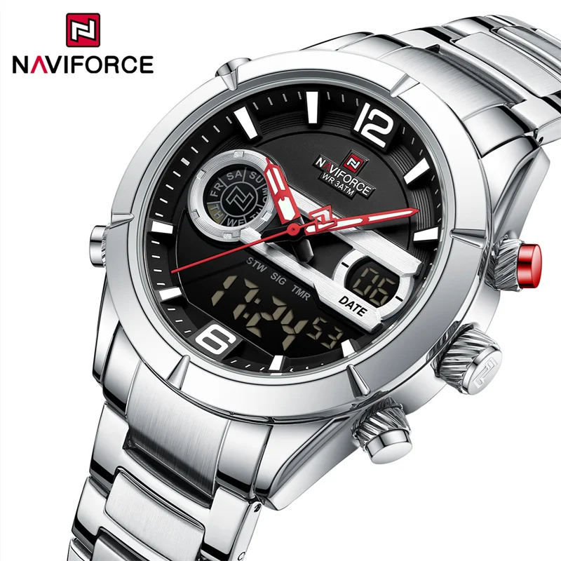 NAVIFORCE Brand Luxury Watch For Men Waterproof Digital Sport Quartz Wristwatches Military Luminous Stainless Steel Strap Clock