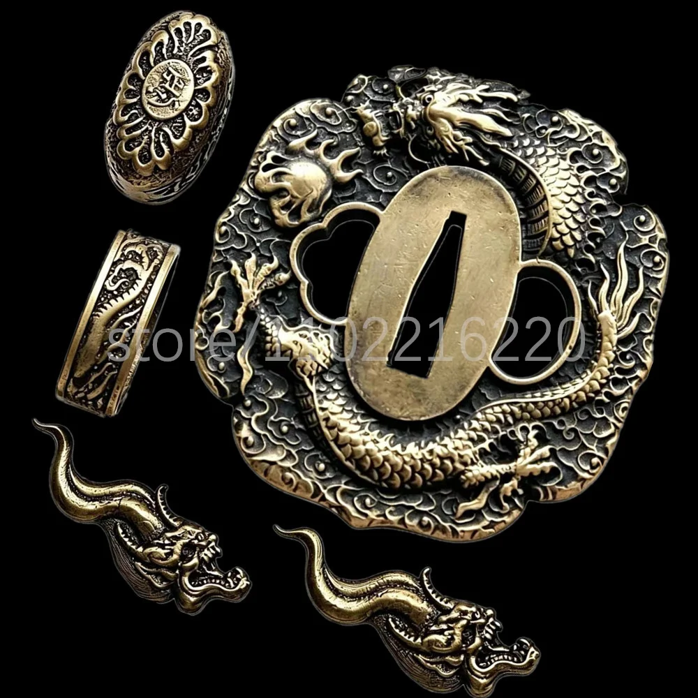 Excellent Dragon Copper Tsuba Handguard Guard Brass Fuchi Kashira Menuki For Real Japanese Japan Samurai Katana Sword Fittings