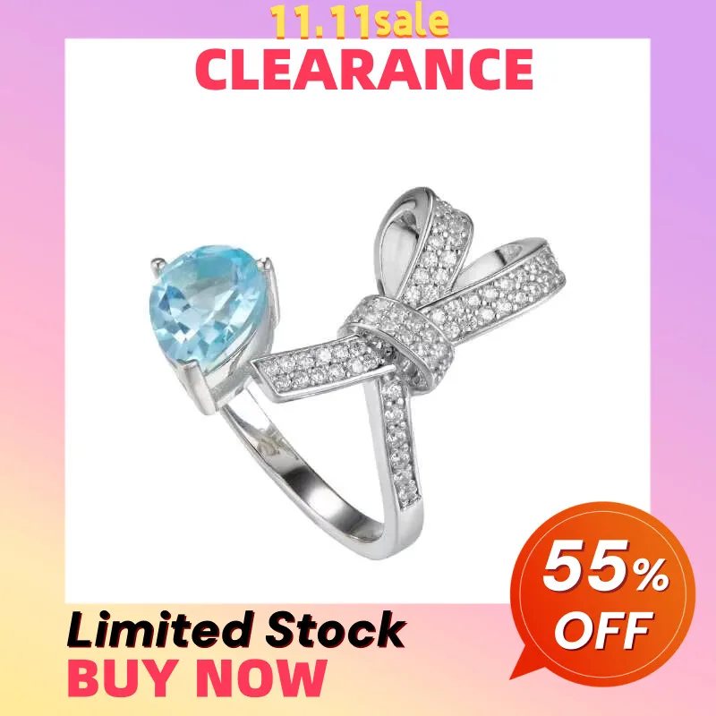 

Natural Blue Topaz 925 Sterling Silver Bow Rings With Cubic Zirconia For Women Clearance Limited Stock First Come First Get