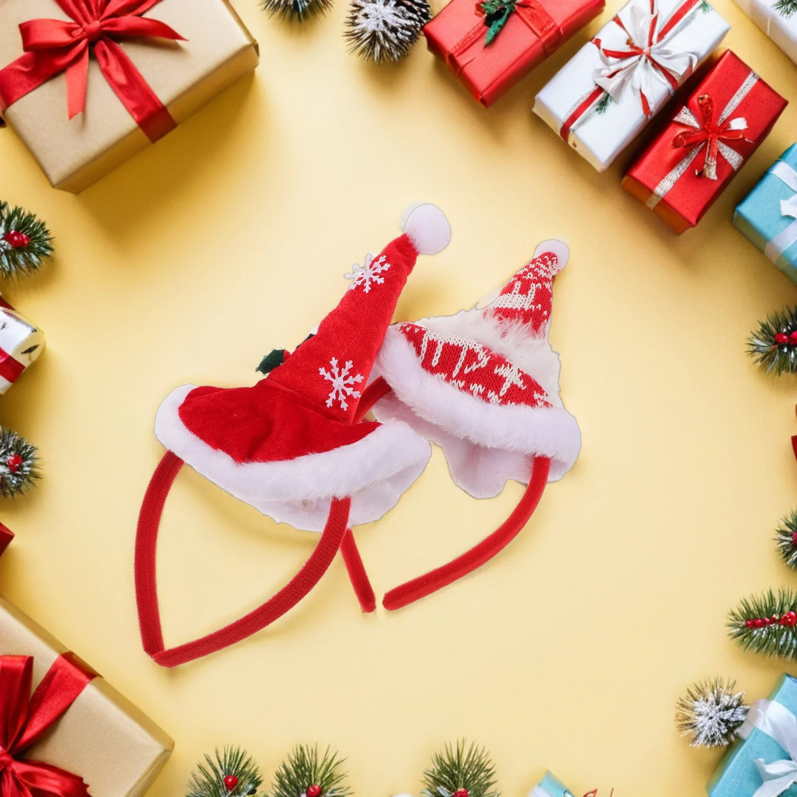 

2Pcs Santa Hat Headpiece Festive Knit Crown with Soft Accent Winter Holiday Wear Ugly Sweater Event Photo Booth Prop Accessory