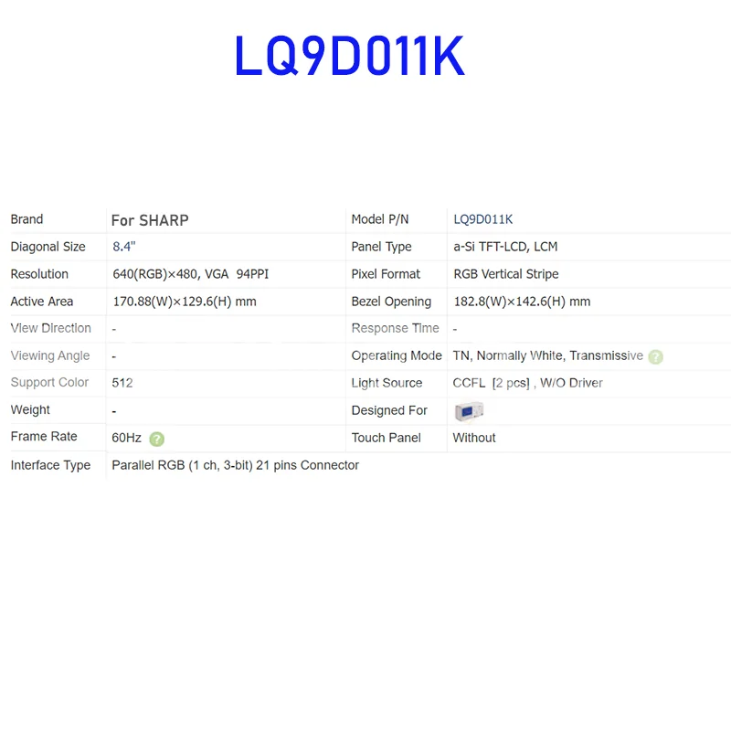 LQ9D011K 8.4 Inch Original LCD Display Screen Panel for Sharp Brand New and Fast Shipping 100% Tested