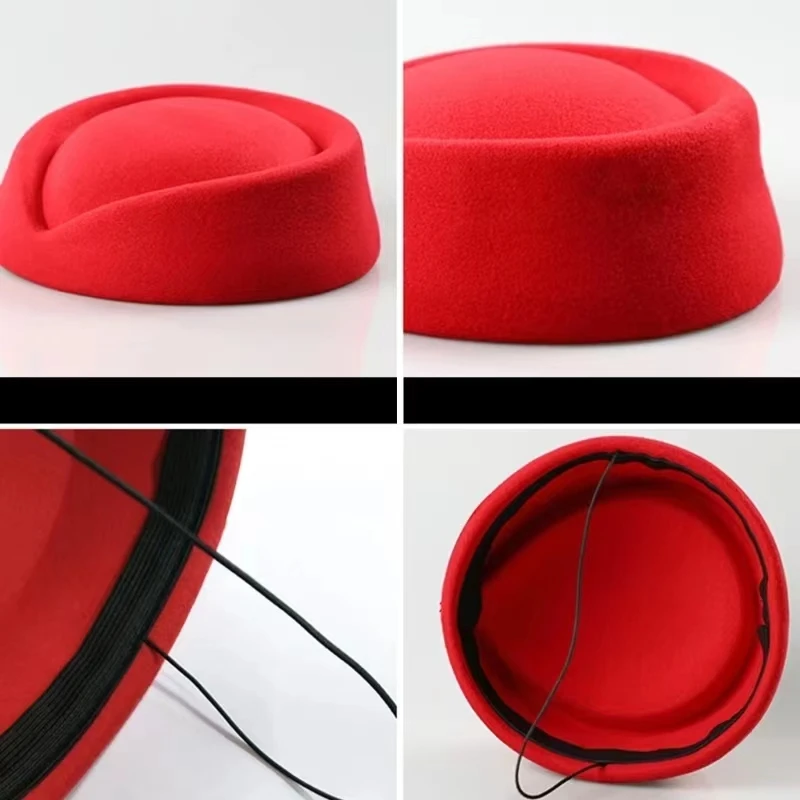 Solid Color Female Flight Attendant Hat Sweet Business Uniform Live Show Women Beret Caps Hats Air Hostess Cosplay