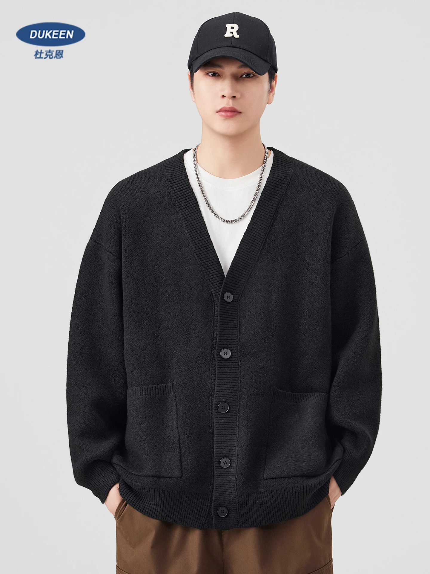 DUKEEN 750G الثقيلة نمط ميلارد الخامس الرقبة الرجال سترة الخريف والشتاء فضفاضة تناسب عادية بلون معطف شتاء