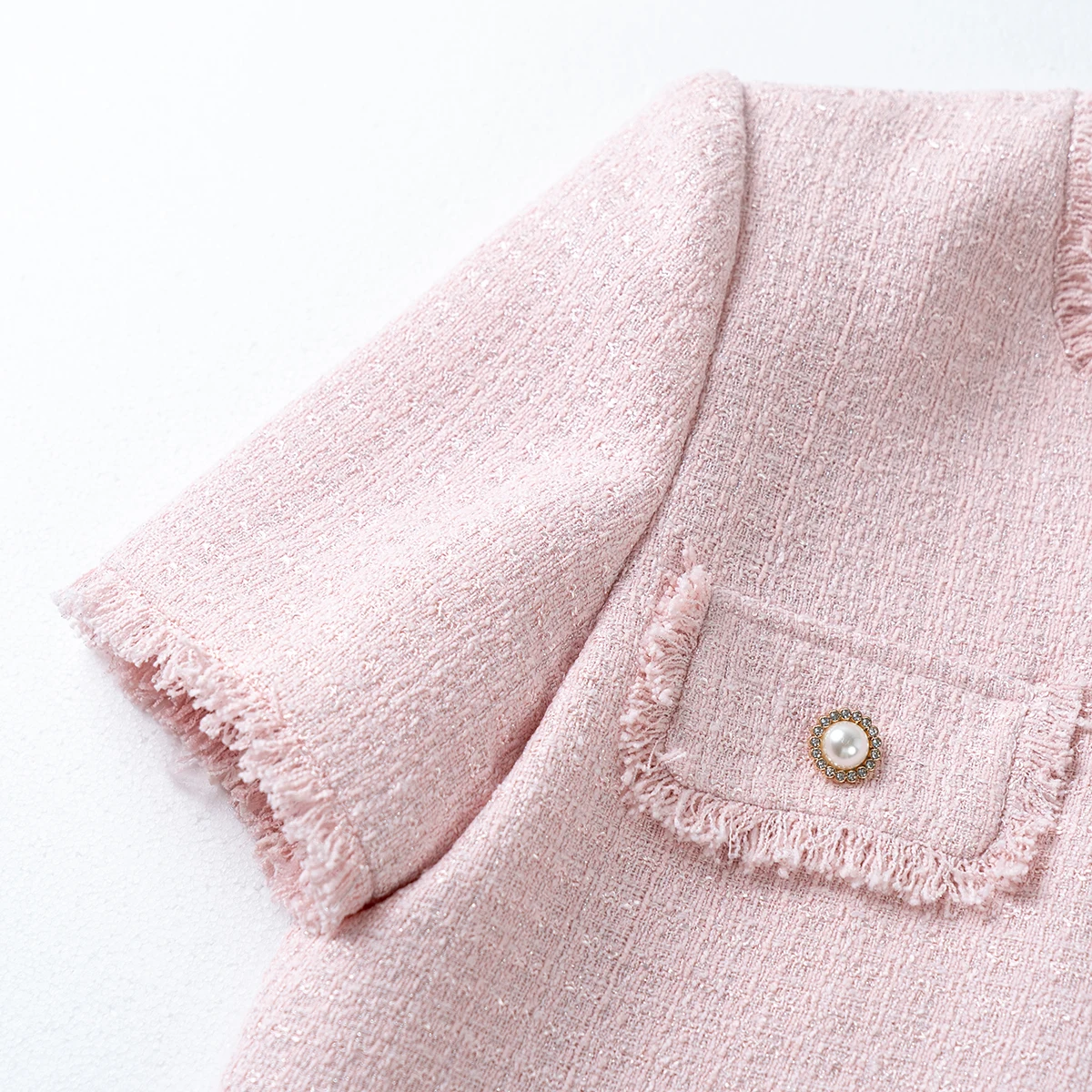 New fashionable romantic pink temperament Korean tweed short-sleeved shirt socialite tassel Little Fragrance short coat view 4