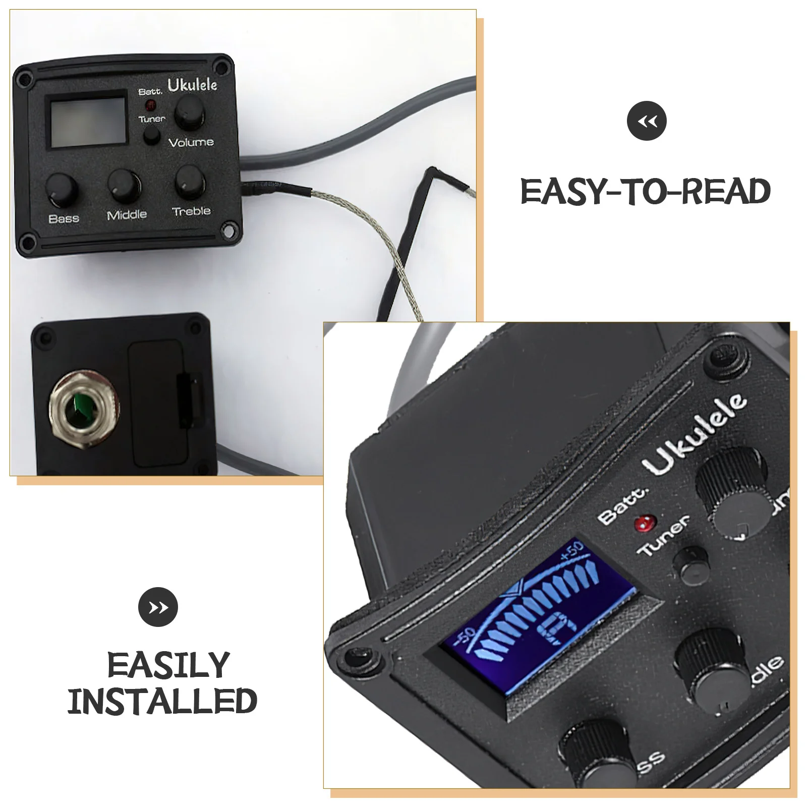 Preamp Eq 3-Band untuk Ukulele dengan Tuner LCD Digital Piezo Pickup Aksesori Gitar Kebisingan Rendah Amplifier Instrumen Pickup Ukelele