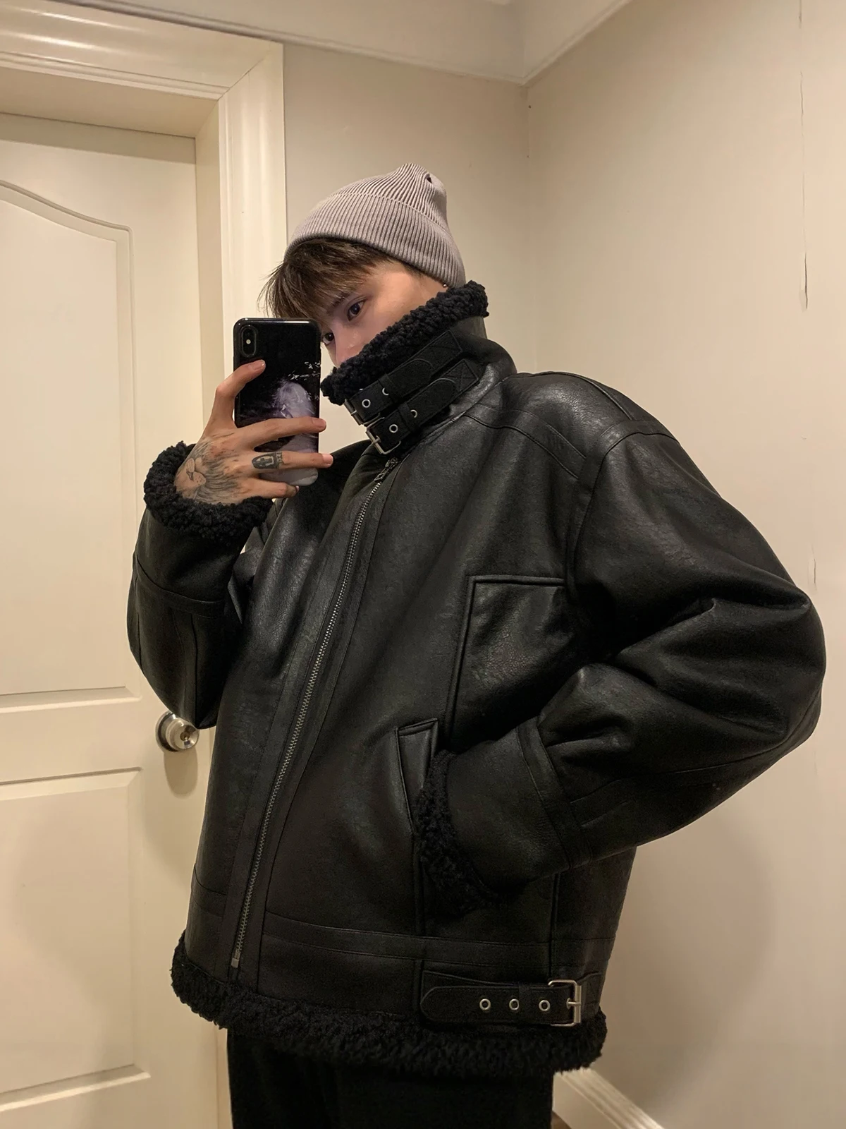 

Мужская зимняя куртка из овечьего меха, свободное байкерское хлопковое пальто в американском стиле, теплая молодежная модная длина, застежка-молния