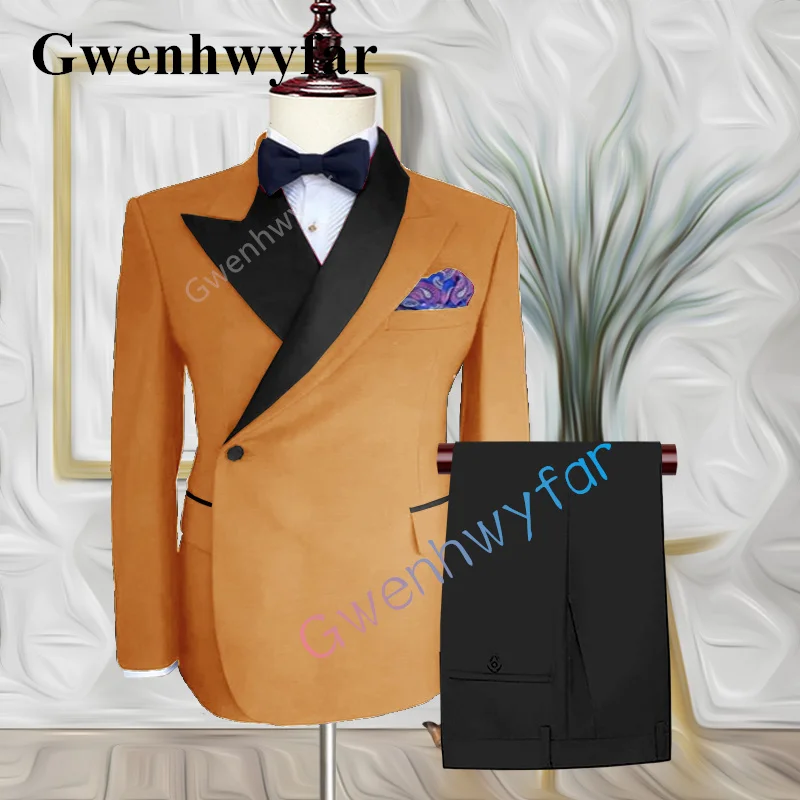 

Gwenhwyfar Men Suit Set Light Orange Slim Fit Groom Wedding Dress Tuxedo Fashion Designs Party Stage Blazer +Pants 2 Pieces