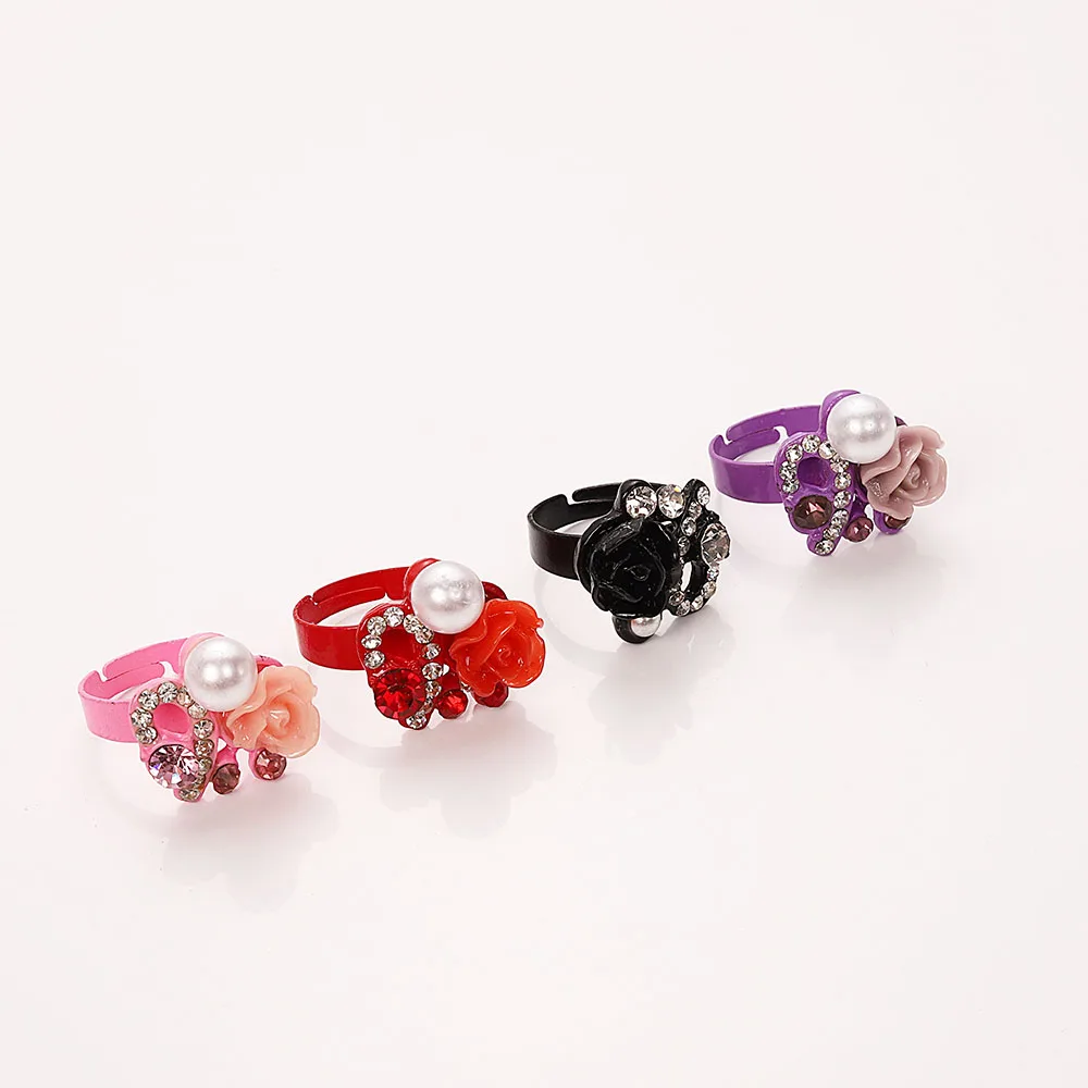 QianBei Wholesale 20pcs/Lot Womens Crystal Rhinestone Painting Rose Flower Finger Rings Free Shipping