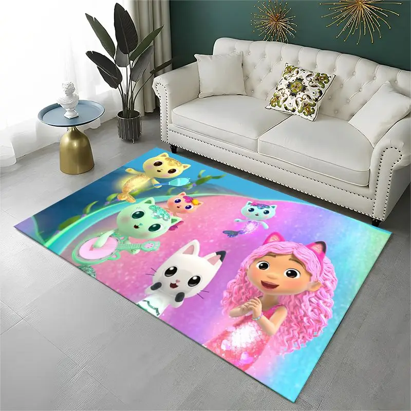Cartoon Gabby Dollhouse Girl Carpet Rug for Playroom Bedroom Living Room Sofa Home Decor, Area Rug Non-slip Floor Mat Fest Gift