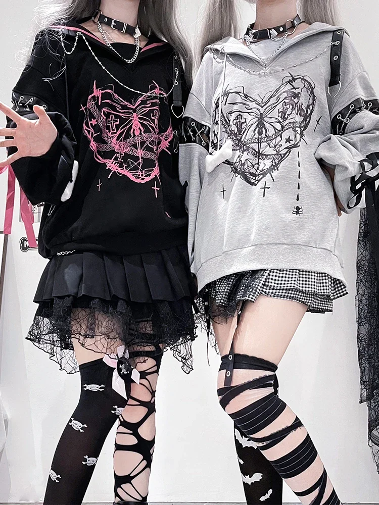 오리지널 버터플라이 다크 Gett Daily Academy girls 느슨한 긴 소매 네이비 칼라 까마귀 코트 플리츠 스커트 슈트