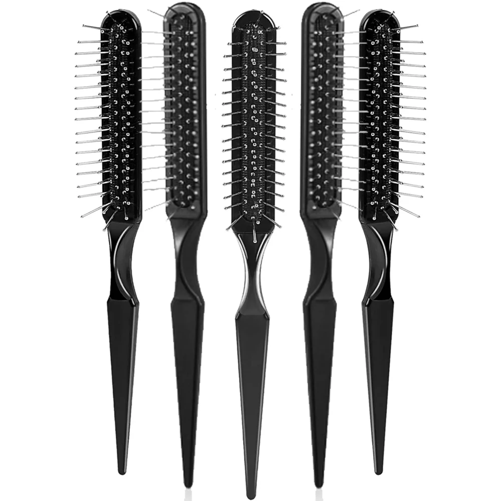 

5 Pack Synthetic Wig Brush - 3 Row Wire Brush, Black Styler, Travel Size Metal Combs for Barber, Beginner
