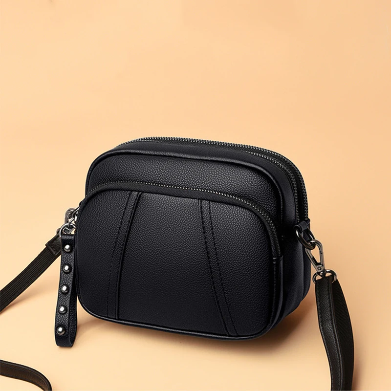 Einfarbige modische Niet Reiß verschluss Damen Handy tasche einfache weiche Leder Schulter Cross body kleine quadratische Tasche Handtasche – Detail 19