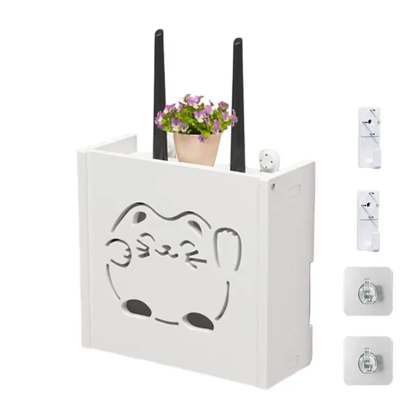 Router Storage Box Fortune Cat Hollow Router Hider Box No Drilling Router Rack Space-Saving WiFi Box For TV Set-Top Boxes Remote