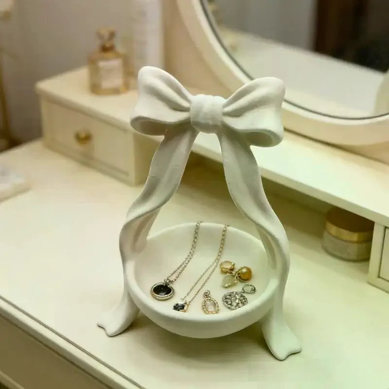 White Bow-Shaped Storage Tray, 3D Printed Bow-Shaped Jewelry Storage Tray, Home Decoration Girly Style Storage Box