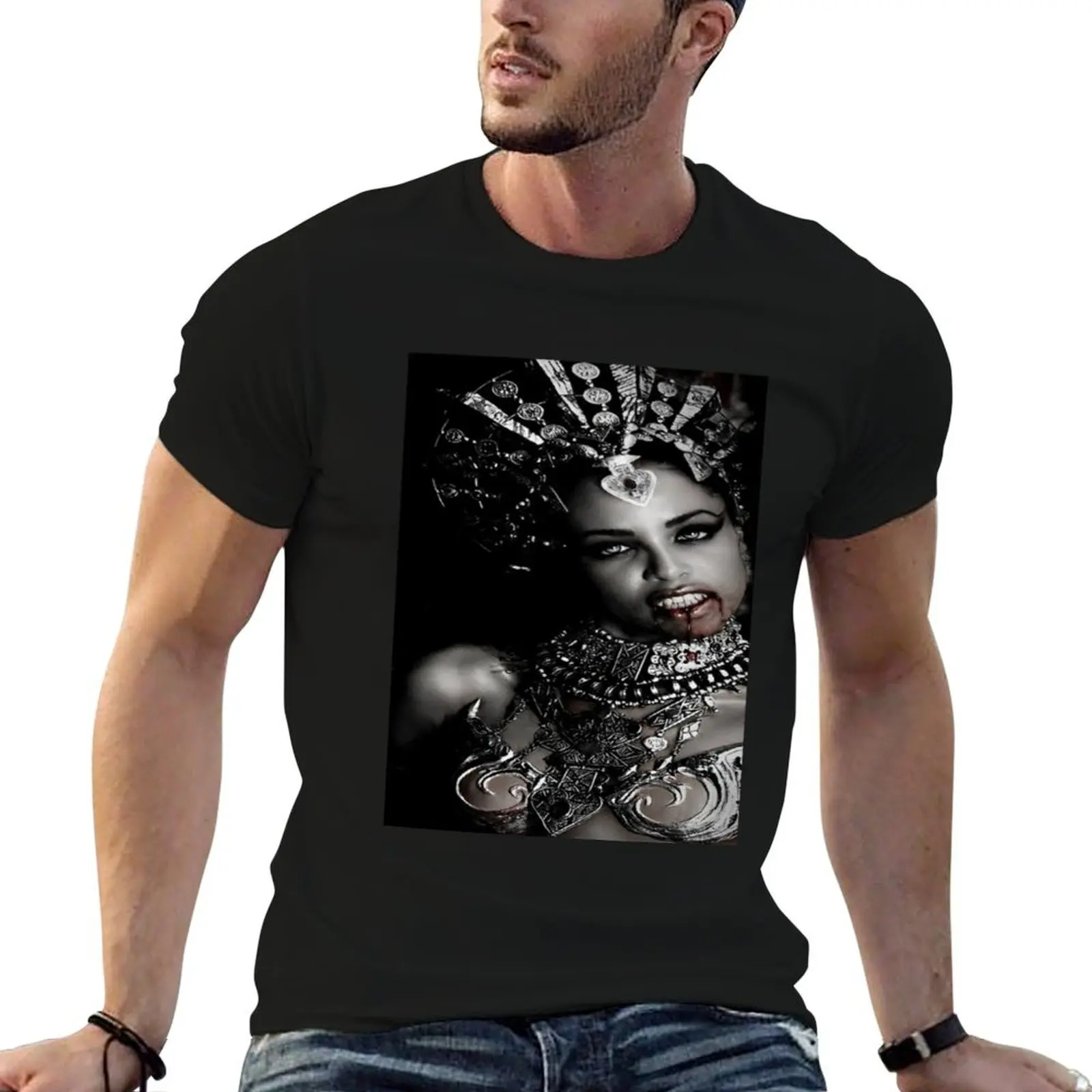 

Queen of the Damned Akasha black and white T-Shirt t shirts for man cotton men t shirt cotton 100% T-Shirt