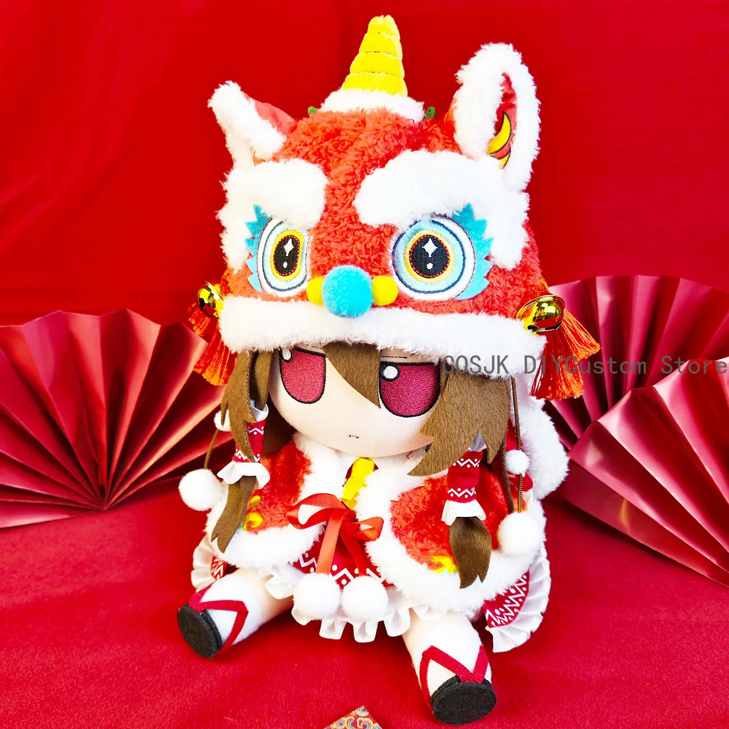 Anime Touhou Project 20cm FUMO Año Nuevo traje de danza del león rojo trajes para 20cm vestir ropa accesorios de Cosplay conjunto