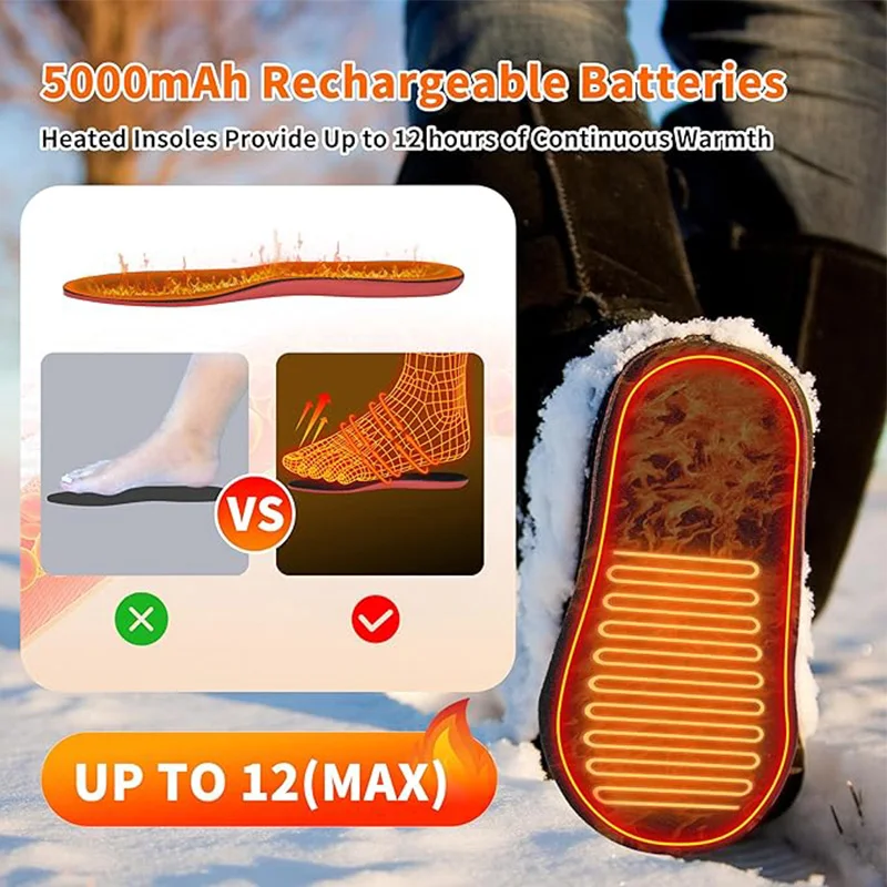 APP Remote Control Rechargeable Usb Heated Insoles Hiking Camping Skiing Hunting Outdoor Women Men Electric Foot Toe Warmer