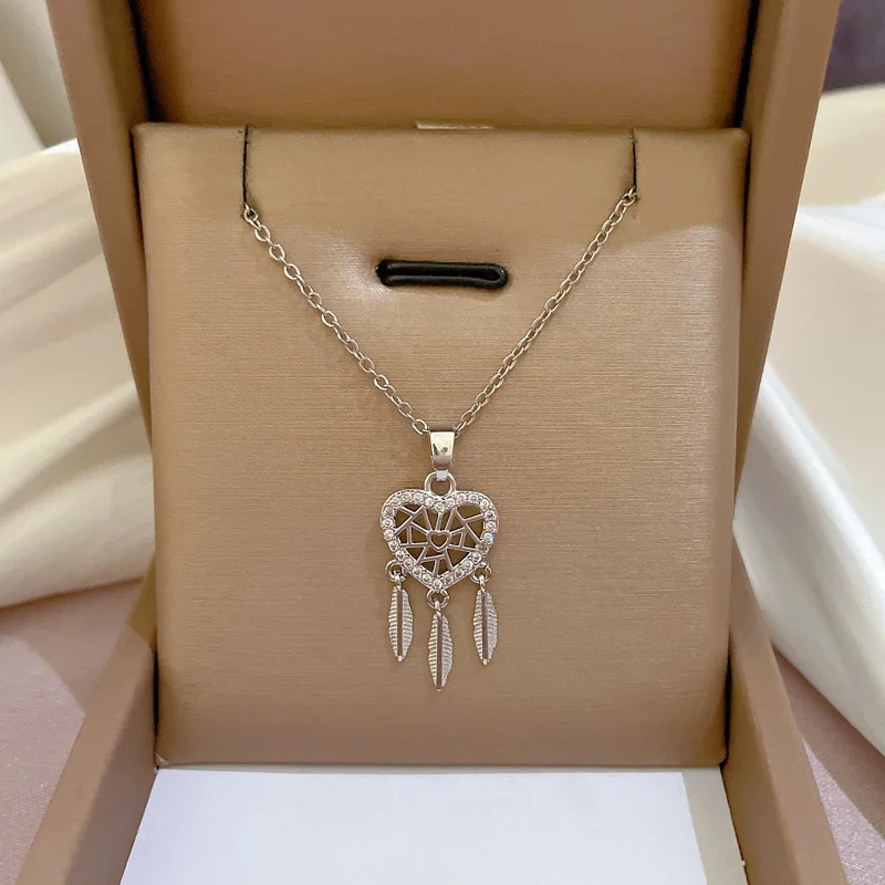 OIMG Stainless Steel Purple Gold Color Gem Catcher Necklace Exaggerated Personality Network Red Clavicle Chain Necklace