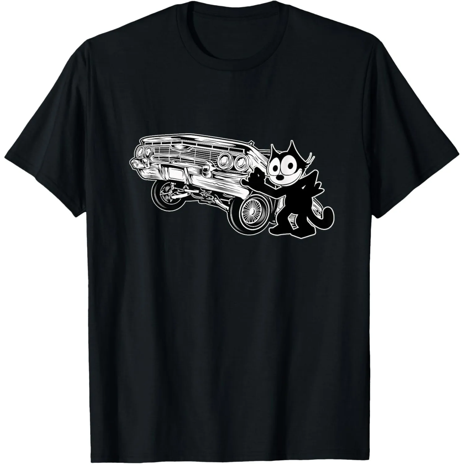 Felix Cat Lowrider Hydraulic Bounce Car Graphic Cotton T-Shirt for Men Trip
