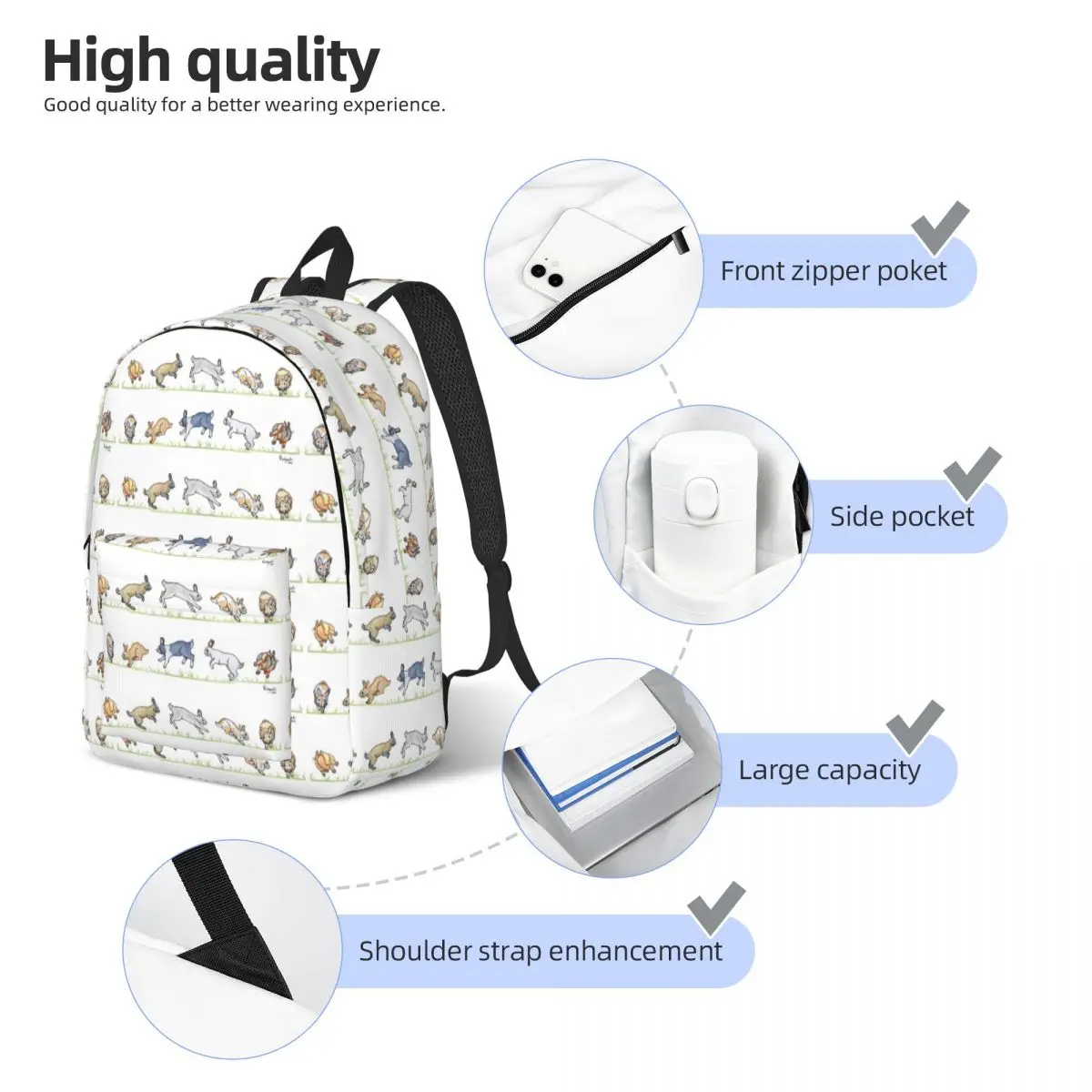 الأرنب بينكيز امرأة حقائب ظهر صغيرة بنين بنات حقيبة الكتب حقيبة كتف عادية قابلية حمل حقيبة كمبيوتر محمول حقائب مدرسية للأطفال