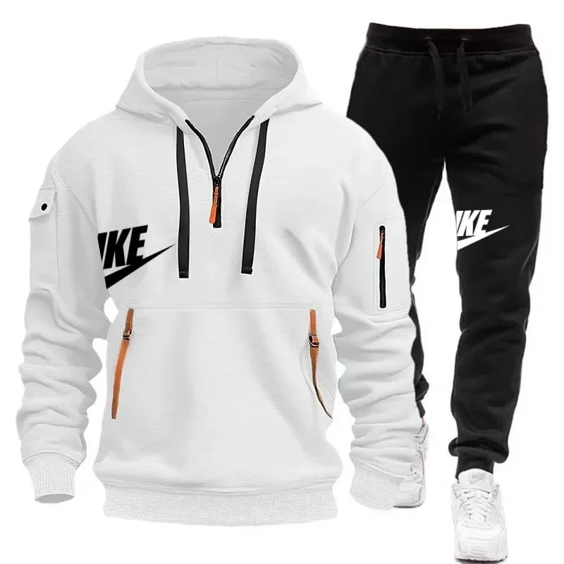 Autumn and winter new men\'s zipper hoodie + trousers two-piece fitness fashion outdoor leisure loose sports suit