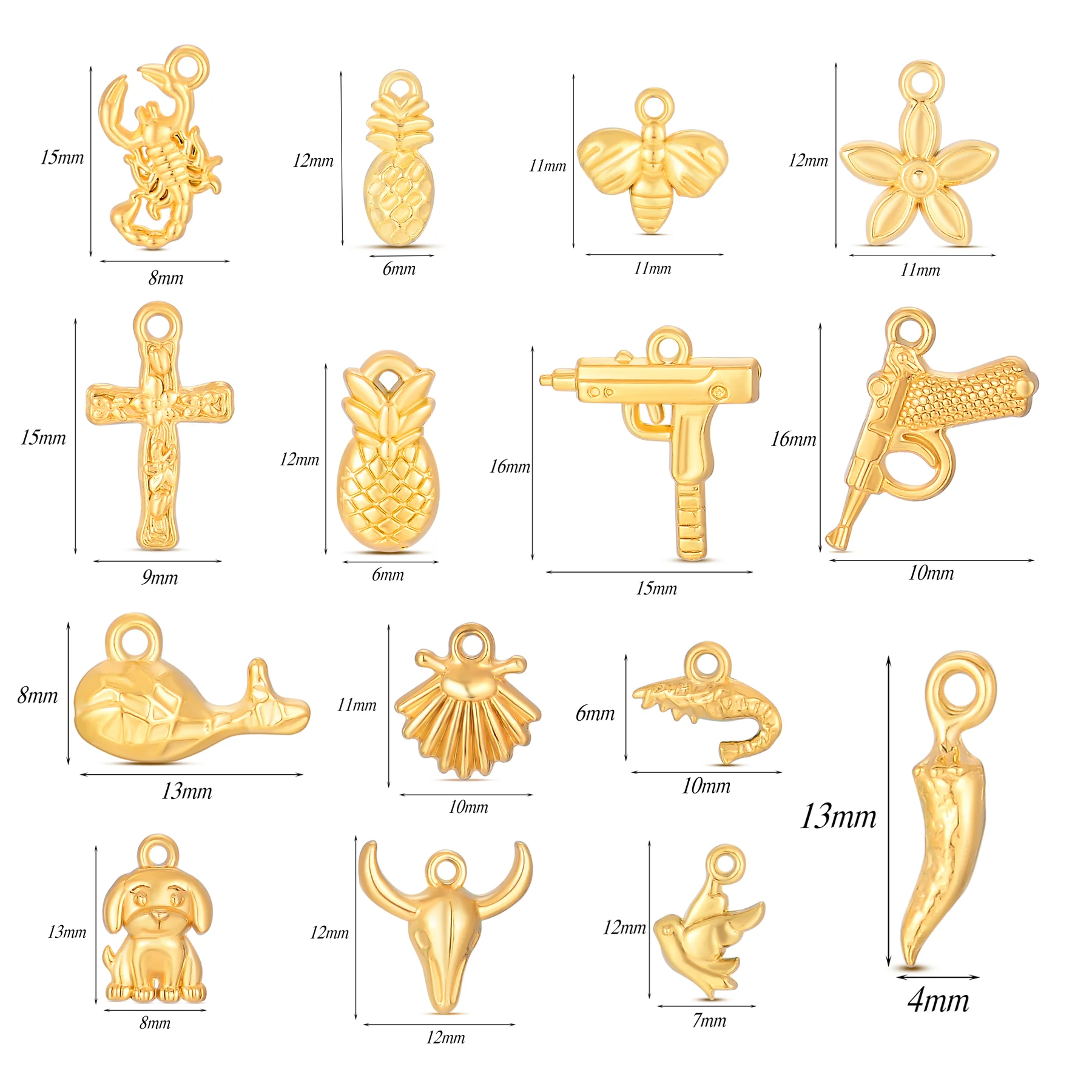 

Wholesale 6Pcs Pistol Bull Head Dog Animal Cross Stainless Steel Charms Pendant for DIY Handmade Necklace Jewelry Accessories