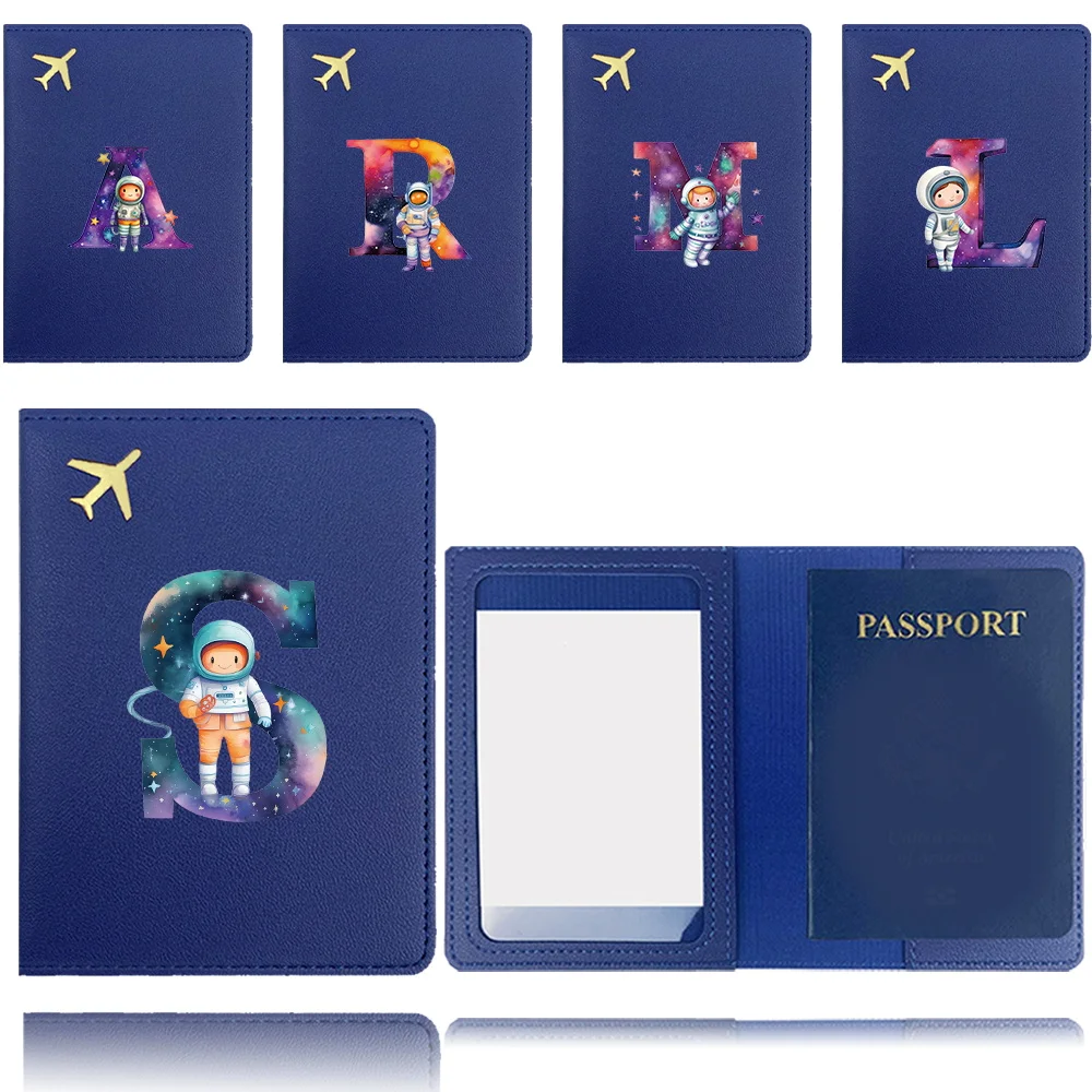 Pu Passport Case Airplane Travel Passport Cover Pocket Business Passport Clip Bank Card Organizer Cover Astronaut Letter Pattern