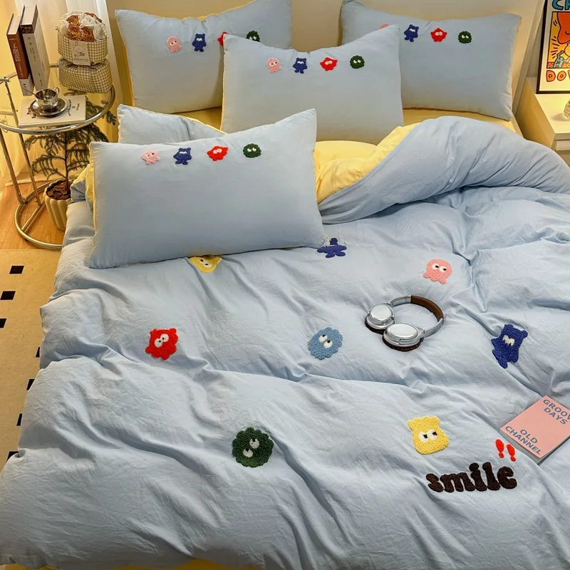 Super Soft Washed Cotton Towel Embroidery Cartoon -Piece Set Bedding Can Be Bare Sleeping Student Dormitory Three Or Four-Pi