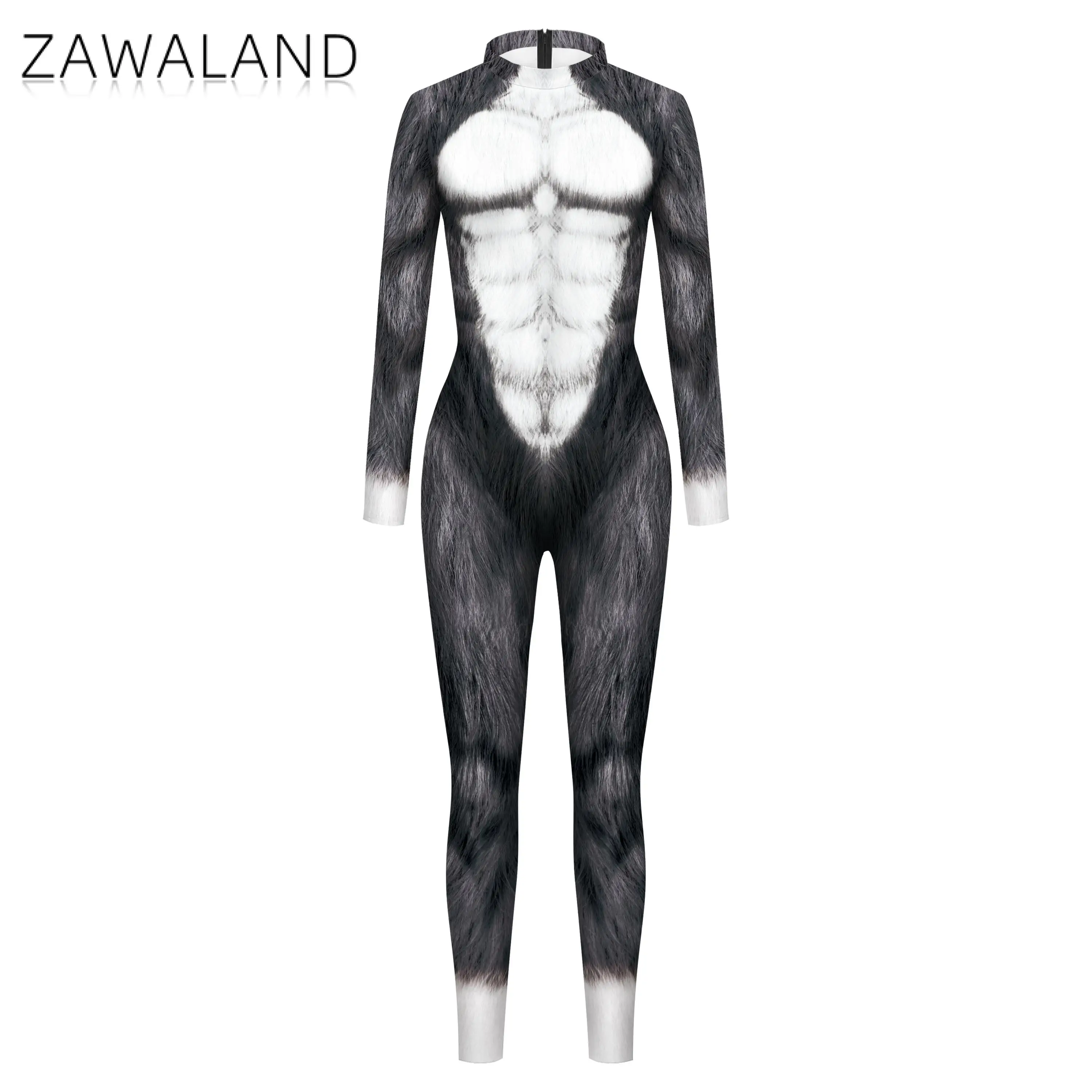 Zawaland Husky Wolf Leopard Jumpsuit Animal Cosplay Costume Men Zentai Suit Funny Disguise Wear Halloween Holiday Party Clothes