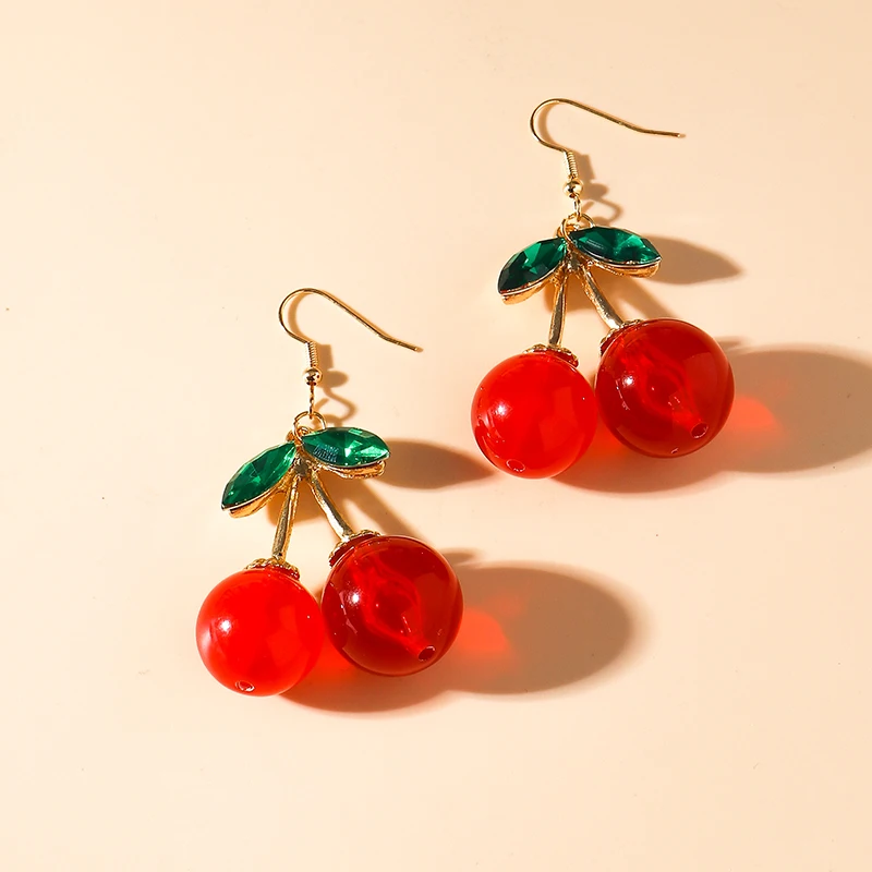 أزياء كريستال الكرز أقراط للنساء الفتيات مقلد الفاكهة قطرة استرخى أقراط قلادة حزب مجوهرات هدية #4