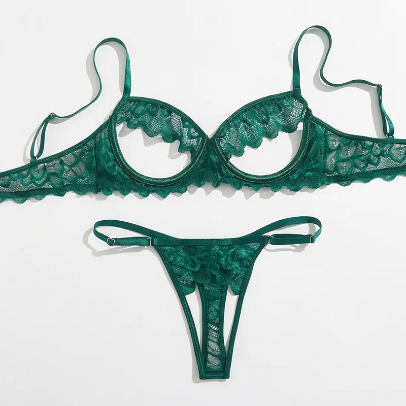 

Sexy Adult Lingerie Lace Underwear Set Open Cup Sexy Bras for Women Hollow Erotic Lingerie 2 Pieces Transparent Lace Lingerie