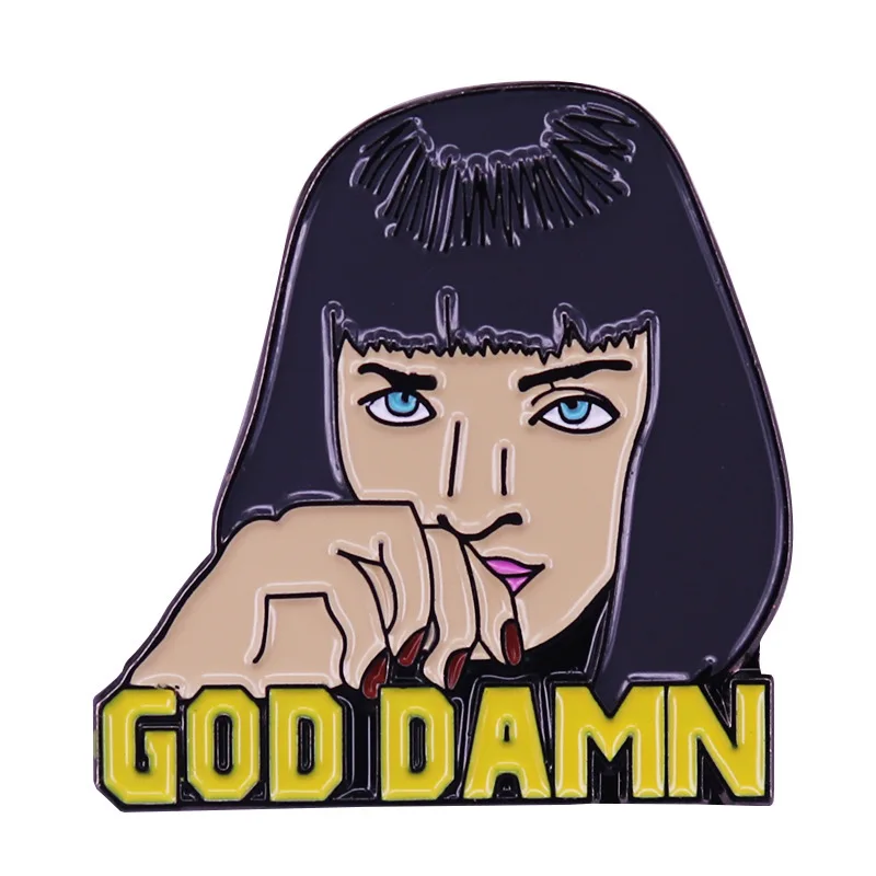 Pulp Fiction Anime Lapel Pins God Damn Be Cool Honey Bunny Mia Wallace Enamel Brooch Women Fashion Jewelry Gifts Cartoon Badges