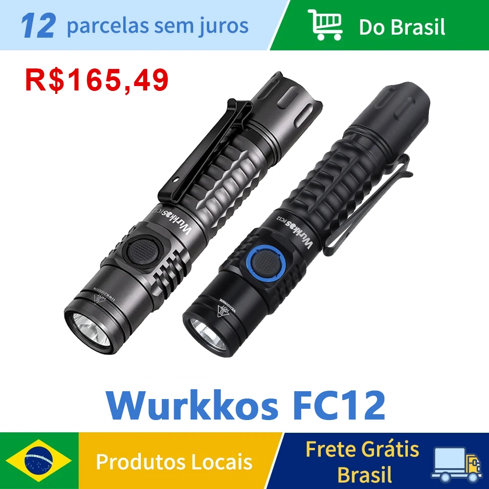 [Brazil Stock] Wurkkos FC12 Rechargeable Tactical Flashlight LED 18650 SFT40 2000lm ATR USB-C IPX8 EDC Camping Lighting