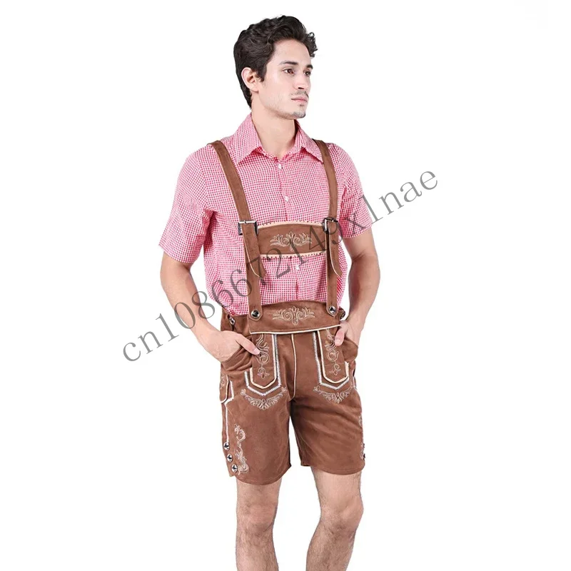 NEW Men Carnival Oktoberfest Costume Bavarian Shirt Faux Leather Clubs Bartender Cosplay Fancy Party Dress CMMN13