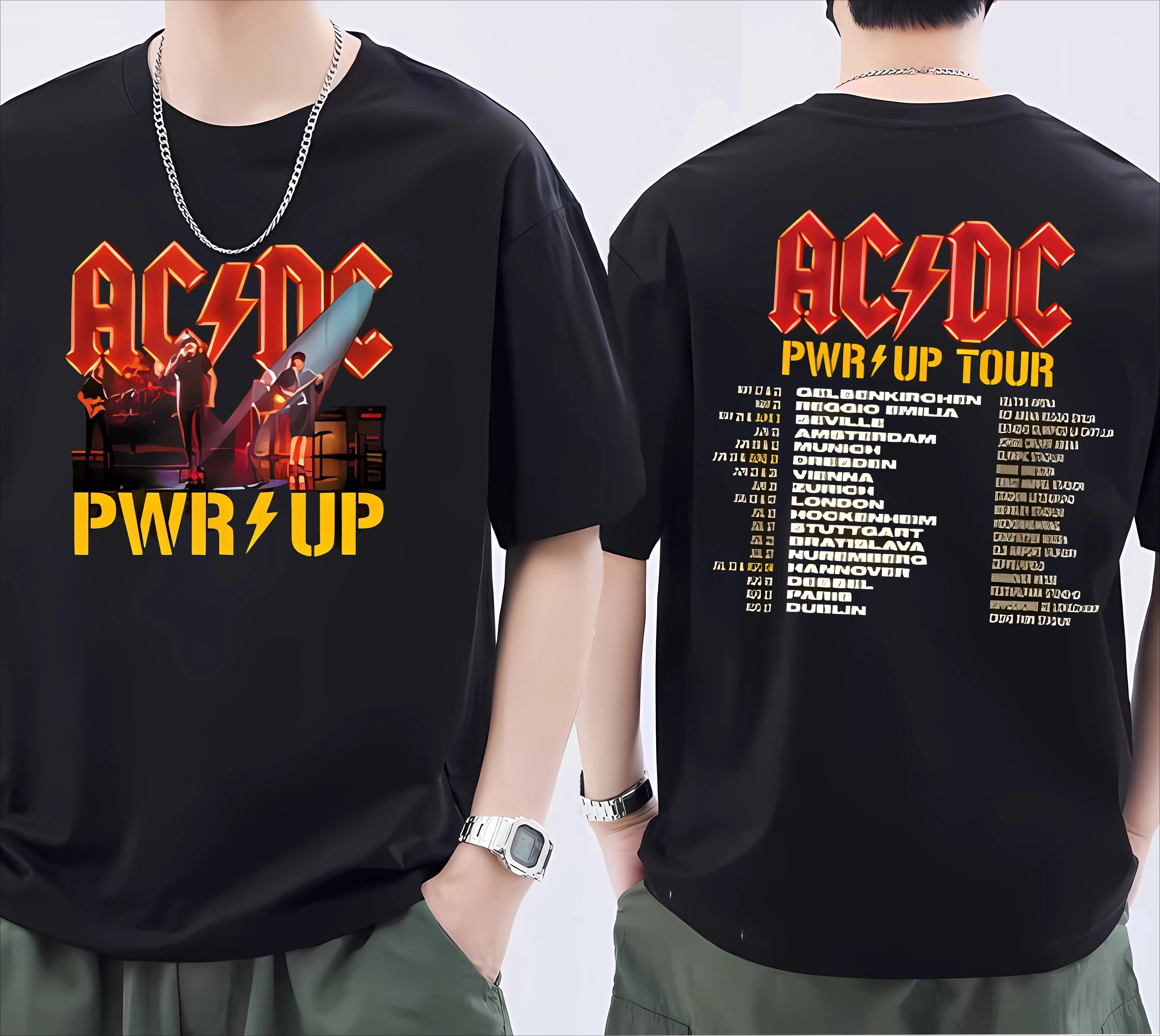 2024 ACDC Pwr Up World Tour Two-Sided Shirt Celebrity tailored clothing graphic tshirts Street Fashion Short-sleev