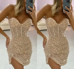 Luxurious Sparkly short sequin Evening Dress 2024 Sexy Sweetheart sleeveless tight Celebration Cocktail Dress Robe De Soriee