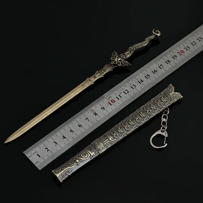22cm/8.66in Mo Li Qing 검 금속 모델 외장 사무라이 칼 중국 고대 무기 청동 검 데스크탑 수공예품 장난감