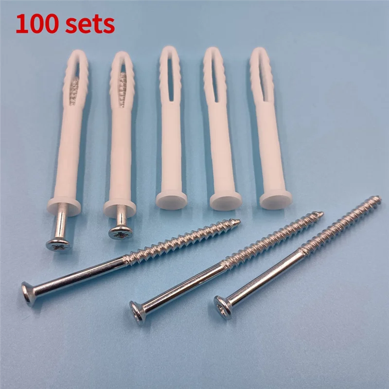 FAST-100Pcs Plastic Expansion Tube With Screws Wall Plug Fasteners Simple Long Type Glue Plug Expansion Bolt