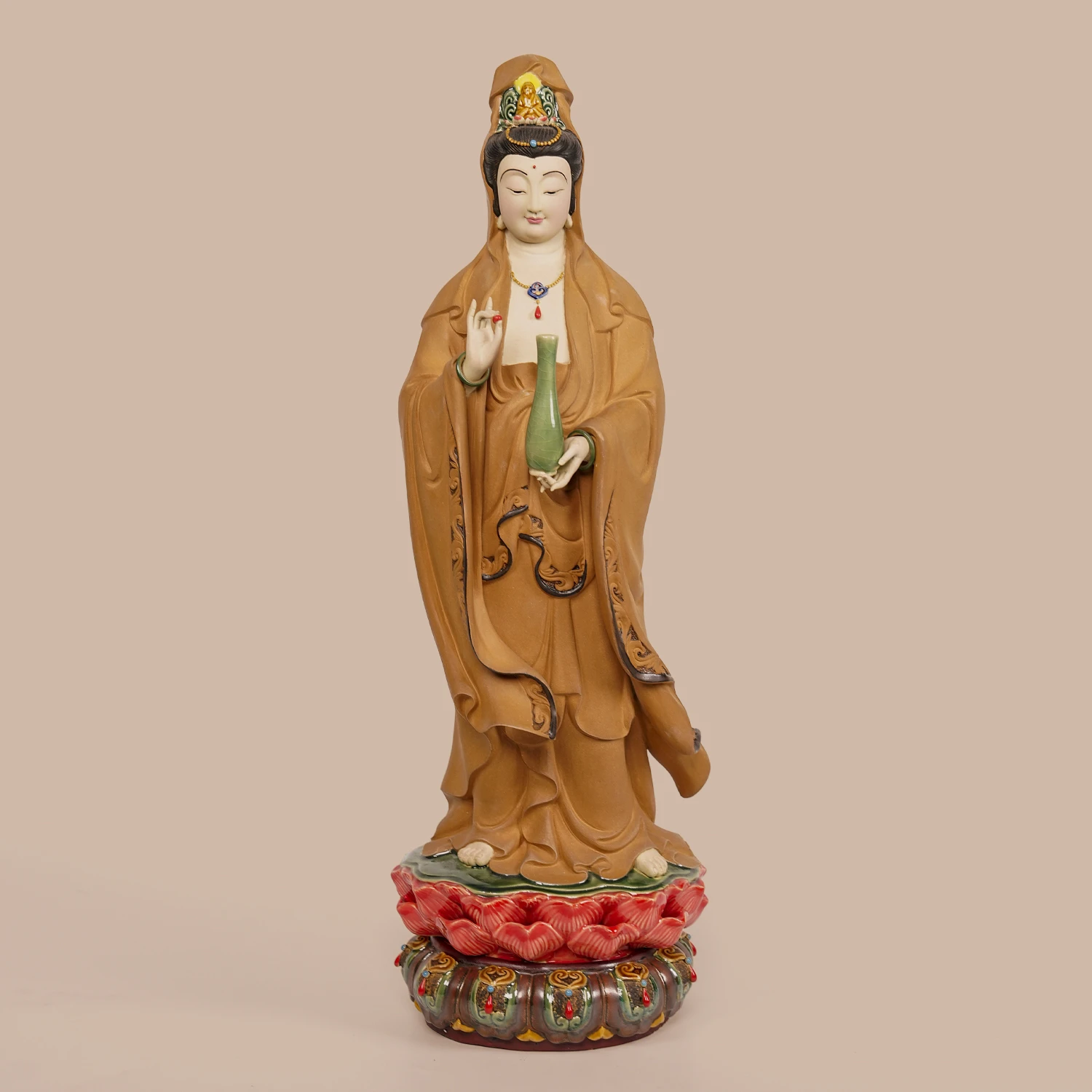 

2025ZW23 Guanyin station portrait hand-painted ceramic decoration Chinese home desktop ornament