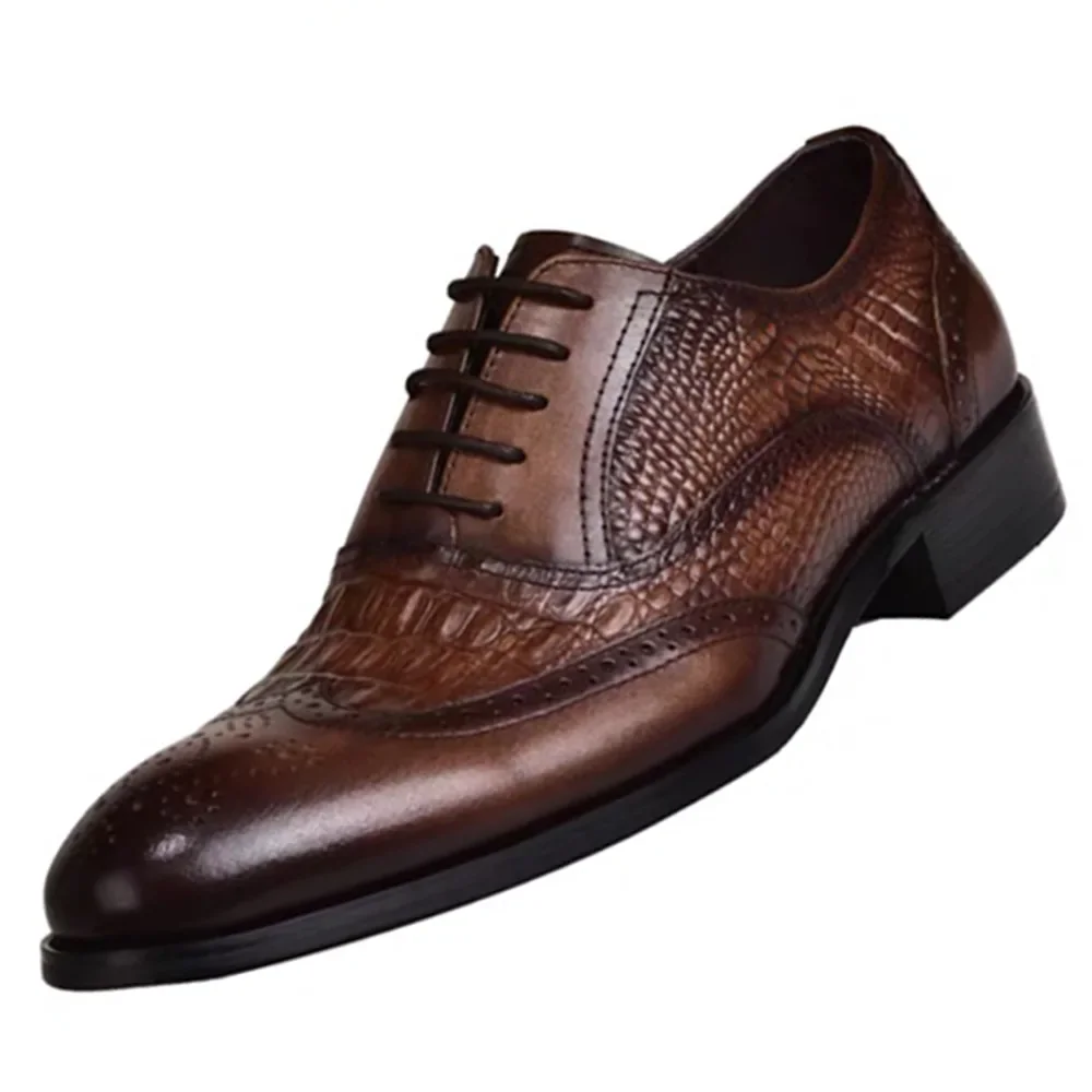 Chaussures rétro en cuir de crocodile pour hommes, Oxford Brock, décontracté, formel, printemps, automne, nouveau, 2022