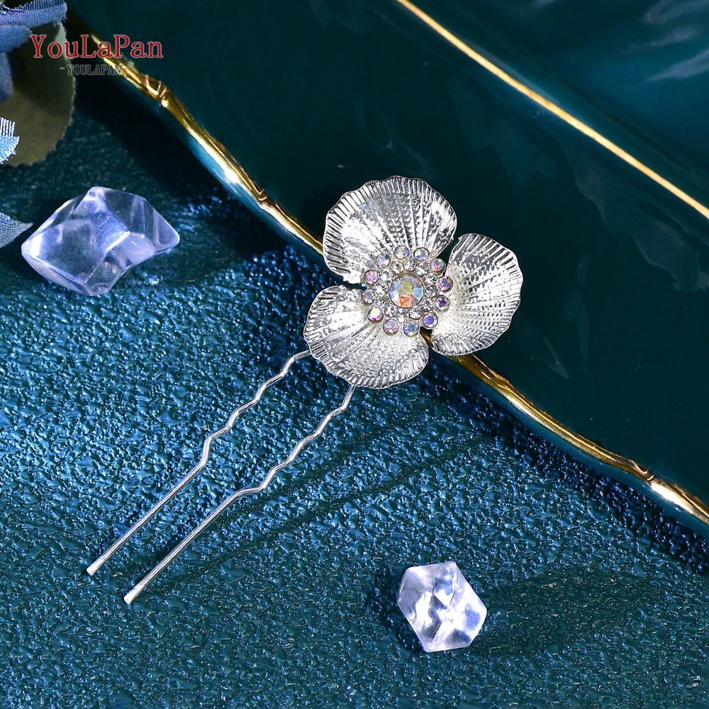 YouLaPan U Shape Alloy Flower Hair Pins Wedding Bridal Hair Accessories Bride Hair Clip Woman Hairpin Party Headwear HP773