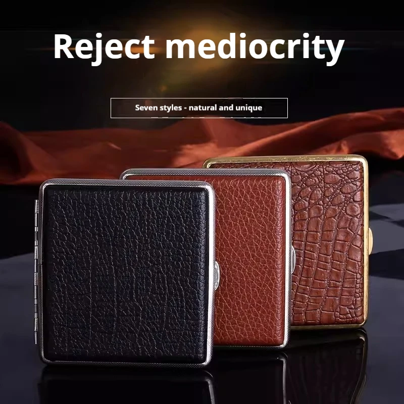

Boutique Leather Cigarette Case Portable 20 Pack Standard Capacity Cigarette Case Upscale Exquisite Cigarette Storage Box Gift