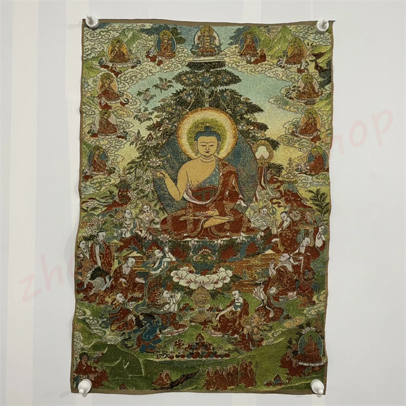 

Buddhist Tibetan Buddha Cloth Painting, Auspicious Tangka, Shakyamuni Buddha, Exquisite Home Religious Decoration